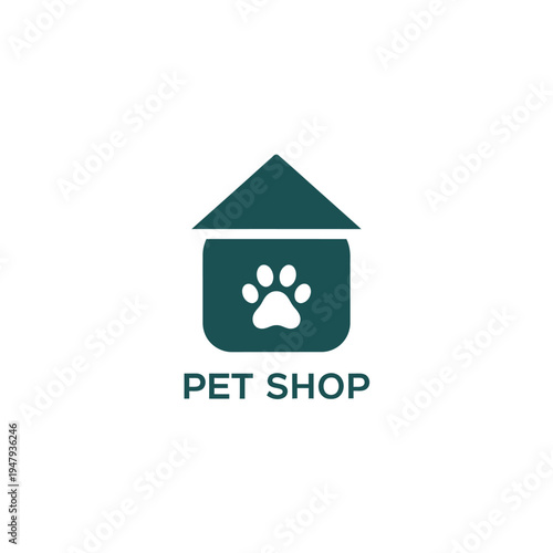 Pet shop logo vector with minimalist house and paw print for animal care business