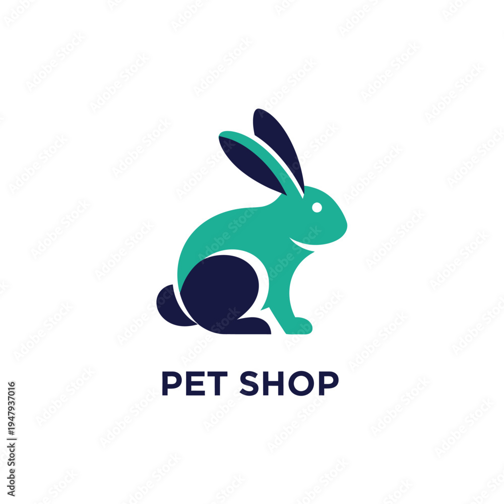 Fototapeta premium Minimalist green rabbit mascot logo for pet shop branding and small animal retail stores