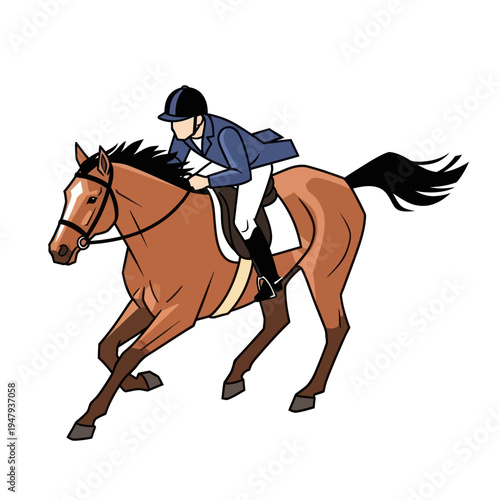 Rider on Brown Horse in Action.