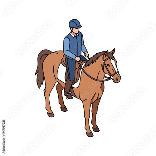 Illustration of Rider on Brown Horse.