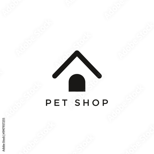 Dog house roof and entrance icon in simple black silhouette for pet shop corporate branding