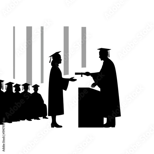 Graduate receiving diploma from professor.