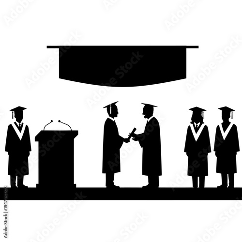 Graduates in caps and gowns standing.