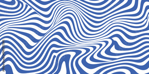 A blue and white abstract pattern with wavy lines