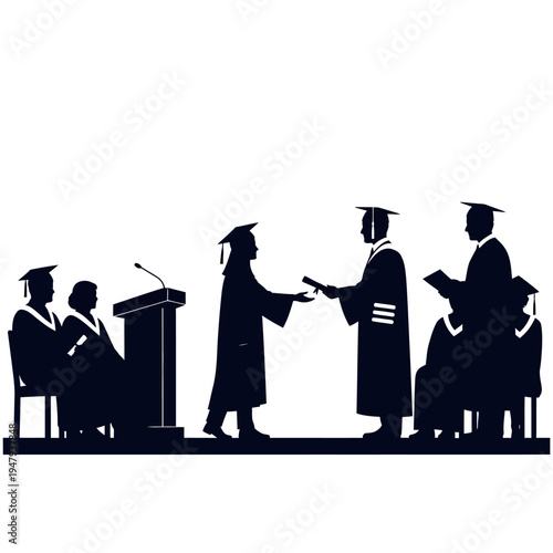 Graduates in caps and gowns shaking hands.