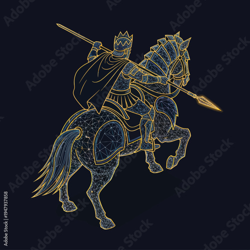 Knight on Horseback with Sword Illustration.