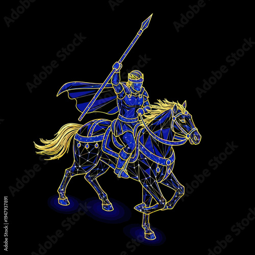 Neon Knight Riding Horse with Spear.