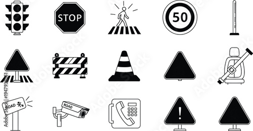 Road signs and traffic symbols