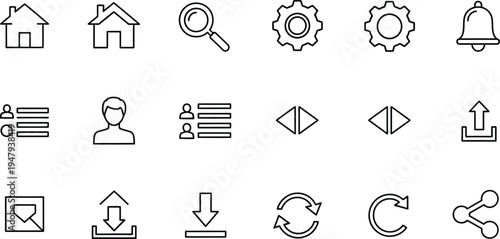 Collection of various icons for navigation and settings