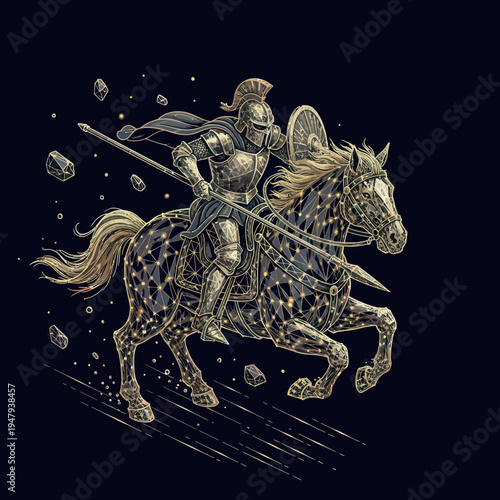 Knight on Horseback in Armor Riding.