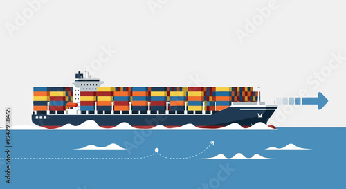 Container Ship Sailing on the Ocean, Global Logistics and Shipping Concept