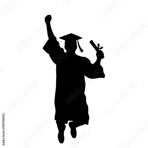 Silhouette of a graduate celebrating.