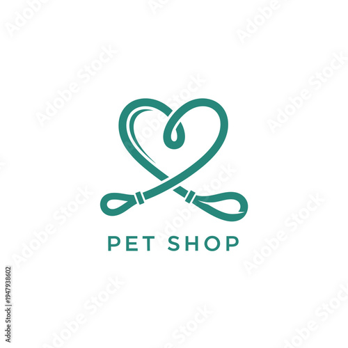 Pet shop logo design featuring crossed dog leashes forming a heart shape on gray background
