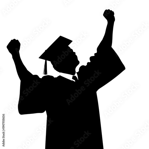 Silhouette of a graduate celebrating.