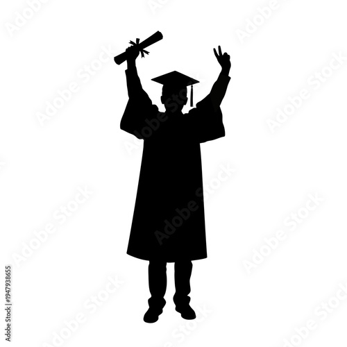Silhouette of a graduate celebrating.