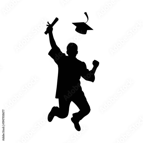 Silhouette of a graduate celebrating.