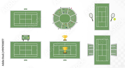 Tennis Court Layouts and Designs for Various Tournament Stages.