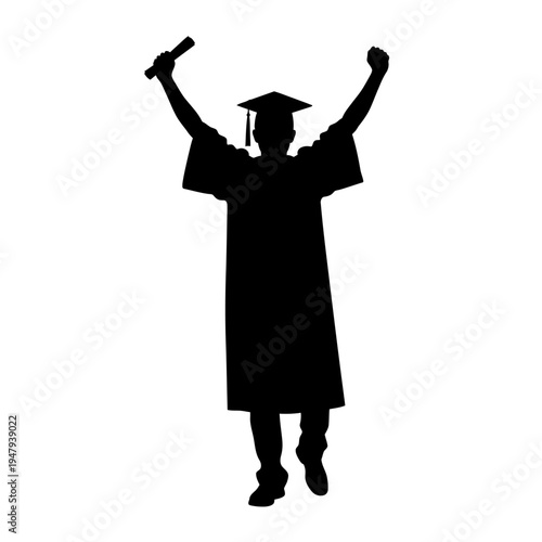 Silhouette of graduate in cap gown.