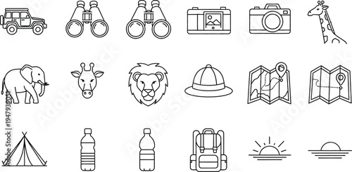 A collection of various line drawings of objects and animals