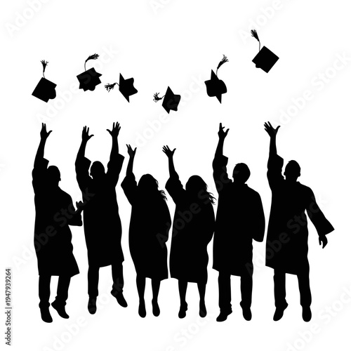 Silhouettes of people celebrating graduation.