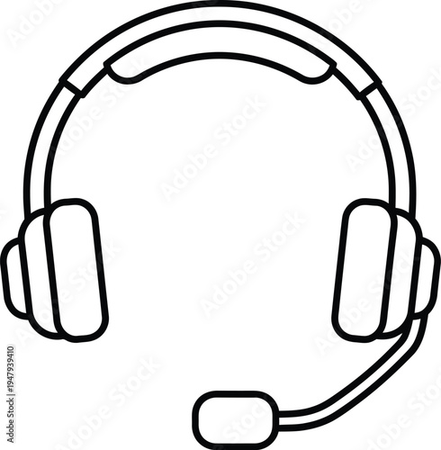 A simple line drawing of a headset with microphone