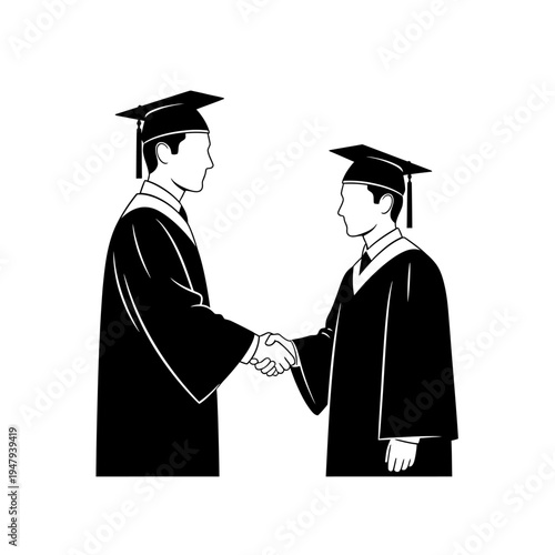 Two young men shaking hands graduation.