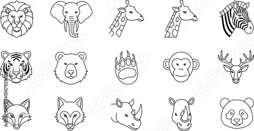A collection of 12 hand drawn animal illustrations