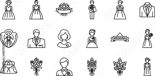 Wedding and marriage related icons and symbols
