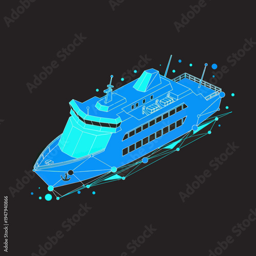 Blue Cruise Ship Digital Illustration.