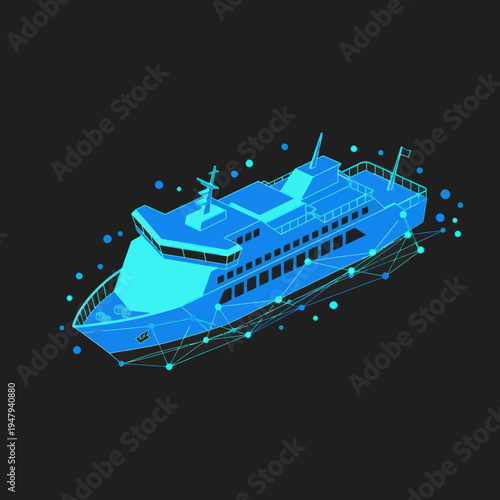 Blue Cruise Ship Digital Illustration.