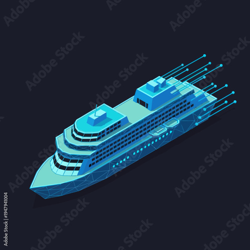 Luxury Cruise Ship 3D Model Illustration.