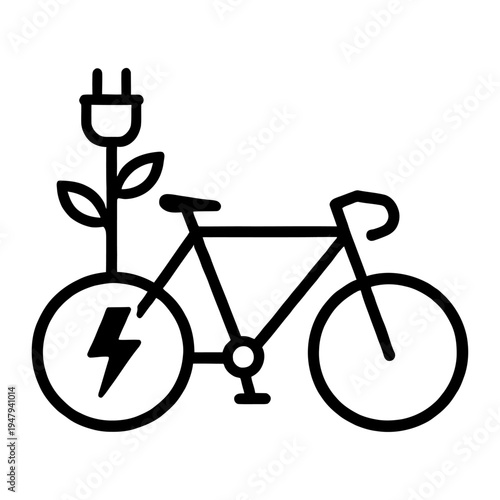 Vector of an eco-friendly electric bicycle with a plant growing from the rear wheel
