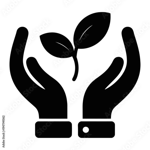 Vector of hands nurturing a small green plant