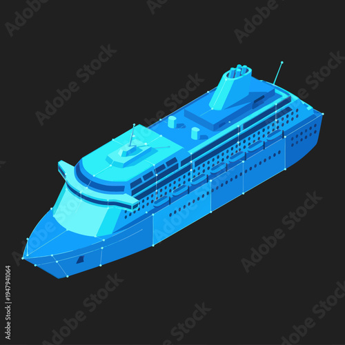 Large Cruise Ship 3D Model Rendering.