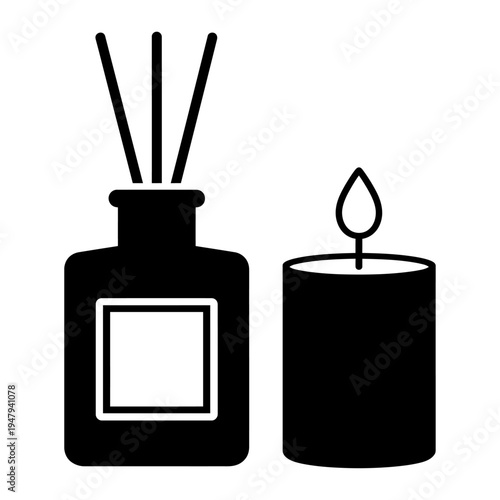 Vector of a reed diffuser and a lit candle