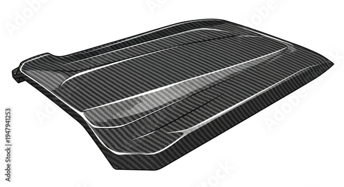 Sleek carbon fiber automotive component with a distinctive weave pattern on a white background, symbolizing lightweight technology and modern design.