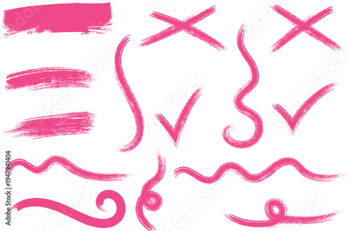 Vibrant pink brush strokes and marks collection for artistic expression