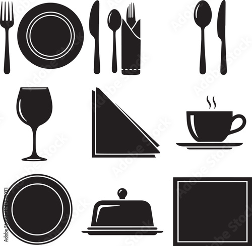 Black and white tableware plate fork 1