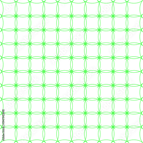 A grid pattern made of green lines. The lines form squares and star shapes arranged evenly. The background is plain and white, highlighting the grid.