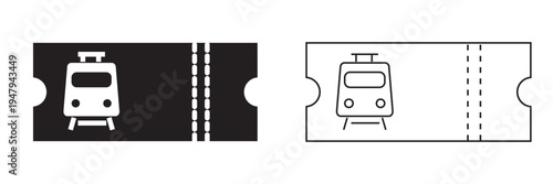 Train Ticket Icon . Minimal train ticket illustration with locomotive icon representing railway travel, transportation pass, booking, and public transit journey concept.