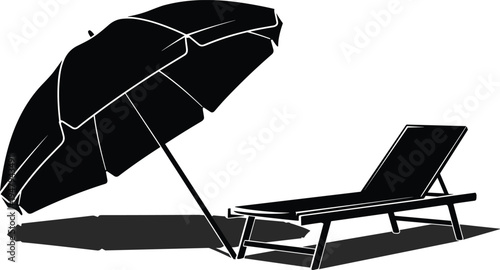 Beach umbrella and lounge chair silhouette summer vacation seaside relaxation travel resort vector illustration isolated tropical holiday