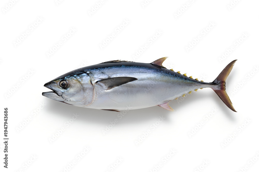 Fototapeta premium Fresh Tuna Fish Isolated on White Background High Quality Seafood Ingredient