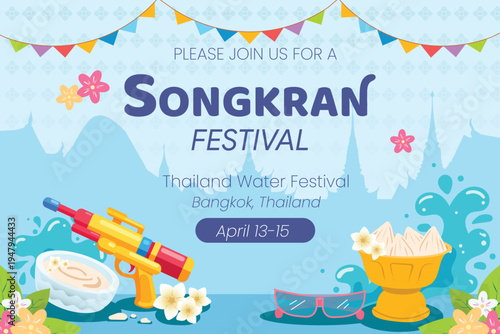 Songkran Festival Thailand Water Festival Illustration
