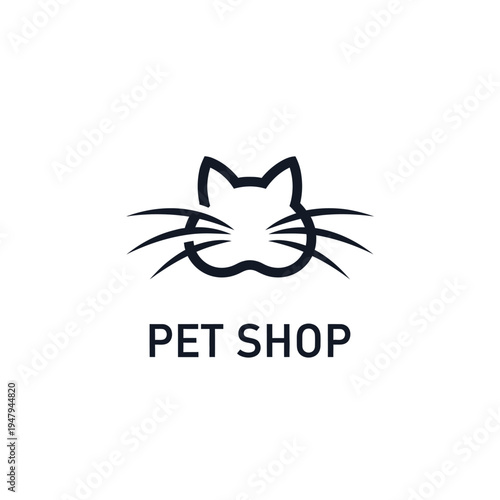 Cat face outline pet shop logo showing whiskers and ears in minimalist black linear style