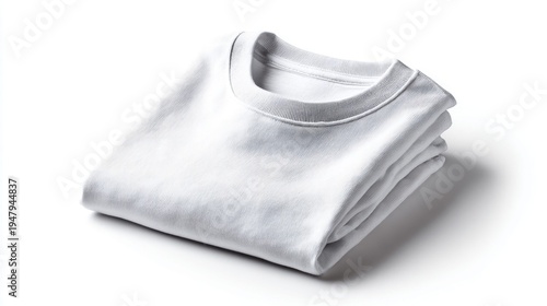 Folded white t-shirt on a white background, studio shot with soft shadows