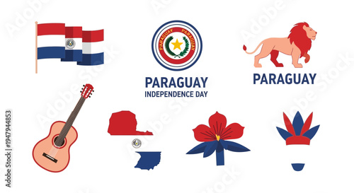 Collection of eight distinct graphic icons related to Paraguay