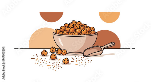 Bowl of Chickpeas with Scoop and Scattered Legumes, Healthy Food Ingredient