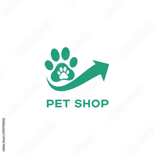 Pet shop dog paw print arrow logo creative veterinary clinic animal food store vector