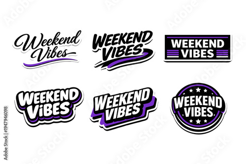 Weekend vibes stylish typography sticker design