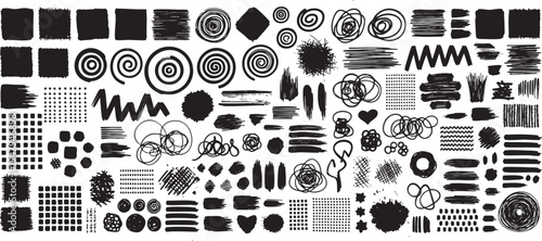 Hand Drawn Black Ink Scribbles, Doodles and Brush Stroke Elements